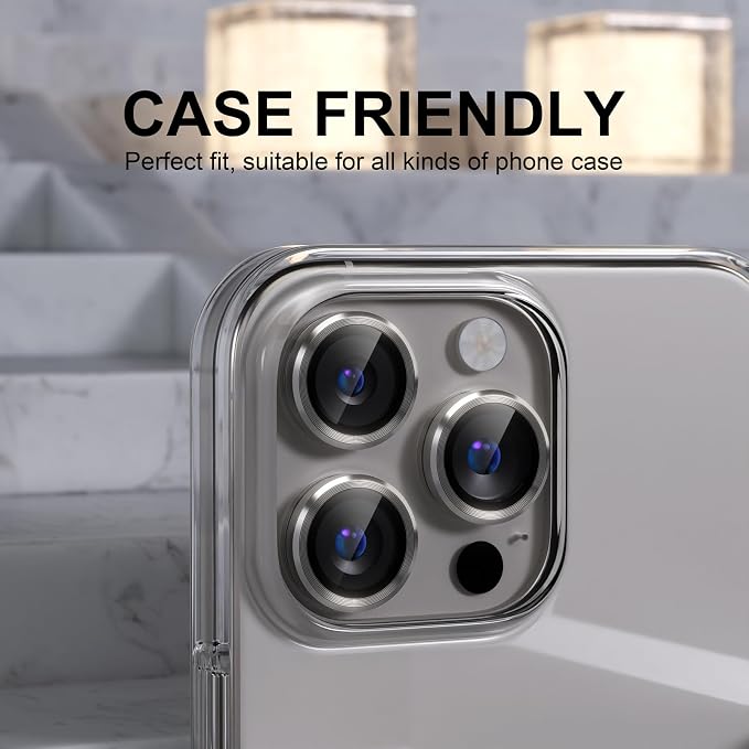 Choiche for iPhone 16 Pro/iPhone 16 Pro Max Camera Lens Protector | Ultra HD, 9H Tempered Glass Camera Cover Screen Protector Metal Ring Decoration Accessories (Titanium Natural) - Image 4