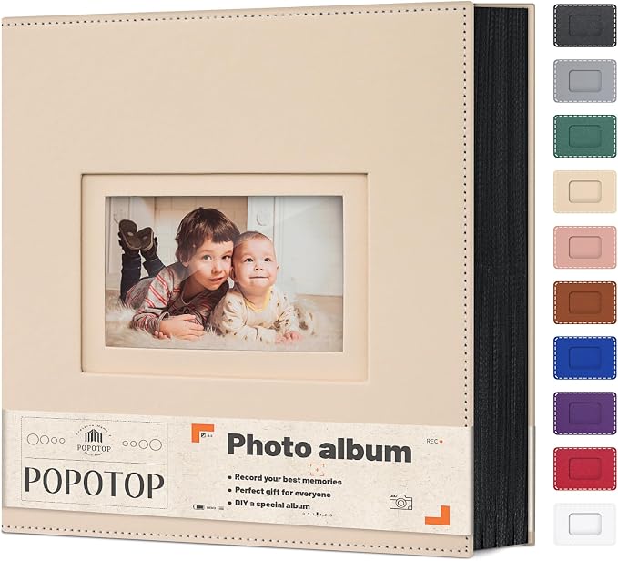 Popotop 4x6 Photo Album Holds 800 Pictures, Vegan Leather Hardcover | 800-Photos Capacity, Clear Slip-In Pockets, Extra-Large Collection Format, Front Photo Window, Gifts for Family Wedding Baby by Popotop