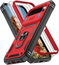 Gritup for Google Pixel 10 Pro XL Case with Screen Protector*2, Magnetic Stand & Slide Camera Cover, Shock Proof Military-Grade Phone Case, Red+Black by Gritup
