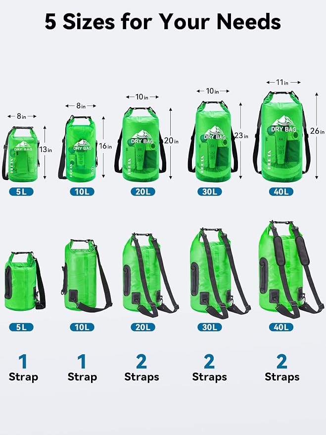 HEETA Dry Bag Waterproof Backpack with Phone Case 5L/10L/20L/30L/40L | Roll Top Lightweight Dry Storage Bag for Women Men, Travel Boating Kayaking Paddle Board Camping Beach Essentials Accessories - Image 2