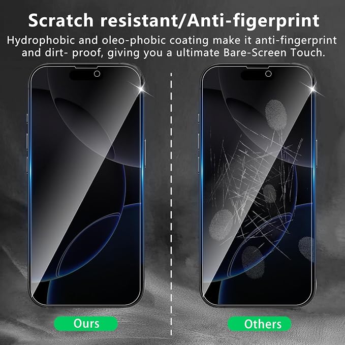 3+3 Pack Privacy Screen Protector Designed for iPhone 16 Pro With 3 Pack Camera Lens Protector,Full Coverage Anti-Spy Tempered Glass Film,9H Hardness,Bubble Free,Easy to Install - Image 5
