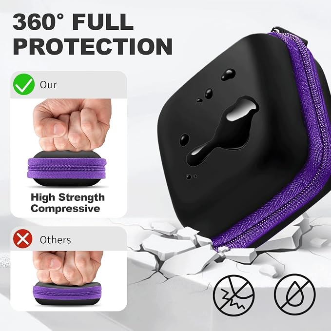 Square Earbud Case Portable EVA Carrying Case Storage Bag Cell Phone Accessories Organizer with Carabiner for Earphone, Earbud, Earpieces, SD Memory Card, Camera Chips, Tech Pouch, Purple - Image 2