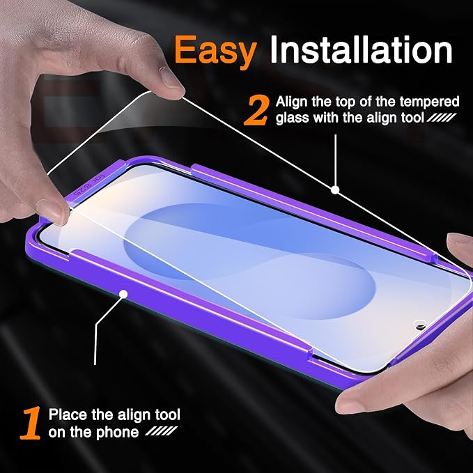 Wiaocit Tempered Glass Screen Protector for Samsung Galaxy S25 | 3+3 Pack, 9H Hardness, Camera Lens Protector, Installation Frame, Bubble Free, Case Friendly - Image 2
