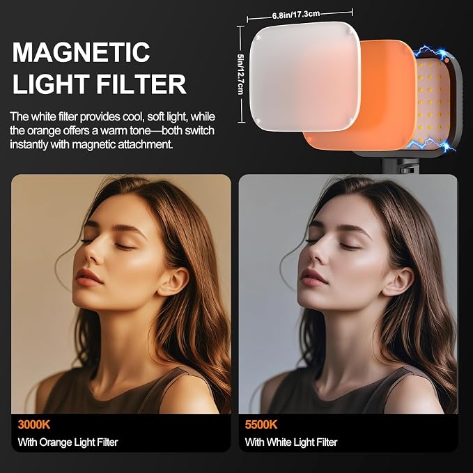 EMART LED Video Light,62" Tripod, 3000-5500K Studio Lights for Photography | Portable 3000-5500K CRI97+ Panel Light & Magnetic Light Filters, Bi-Color Dimmable Lighting for Video Recording,Podcast 2Pack - Image 3