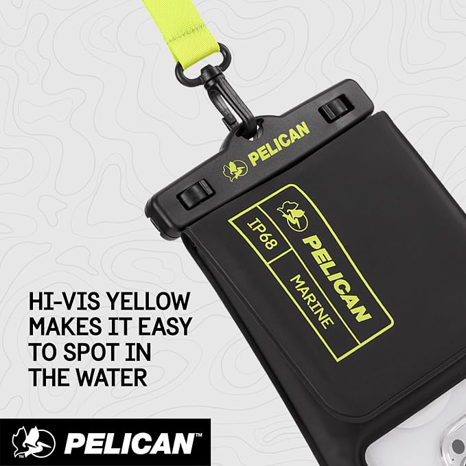 Pelican Marine Waterproof Phone Pouch w/Storage Pocket -Black/Hi-Vis Yellow | Large Touchscreen IP68 Floating Waterproof Phone Case w/Detachable Lanyard - Fits All Phones - Beach Cruise Travel Essentials - Image 8
