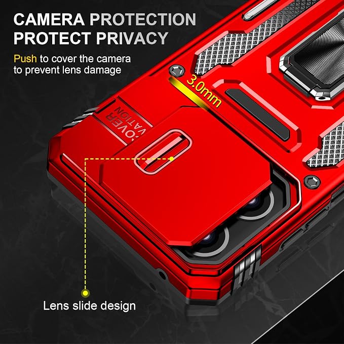for Moto G 2025 Case with Screen Protector and with Camera Cover, 360°Military Grade Rotatable Kickstand (Heavy Duty) Shockproof Protective, Case for Moto G 2025 Red - Image 6