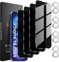 Lesakit 4+4 Pack Privacy Screen Protector for iPhone 16 Plus 6.7-Inch with 4 Pack Camera Lens Protector, Anti Spy Tempered Glass Film 9H Hardness Case Friendly by Lesakit