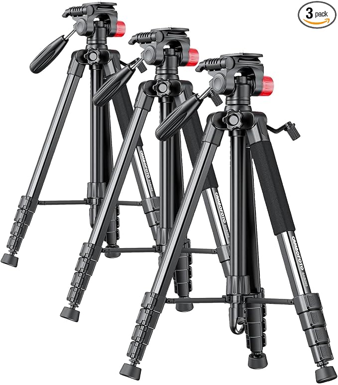 CAMBOFOTO 74"-Camera-Tripod, Porfessional Aluminum Heavy Duty Tripod Stand for Mirrorless Camera/DSLR/Cell Phone/Camcorder, with Holder and Travel Bag (Pack of 3) by CAMBOFOTO