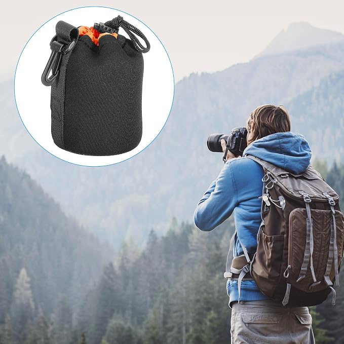 PATIKIL Camera Lens Bag, 2 Pcs 3.3" ID x 5.5" H Drawstring Lens Pouch with Thick Protective Neoprene, Lens Case for DSLR Camera Lens, Water Coffee Cups Black, Orange - Image 7
