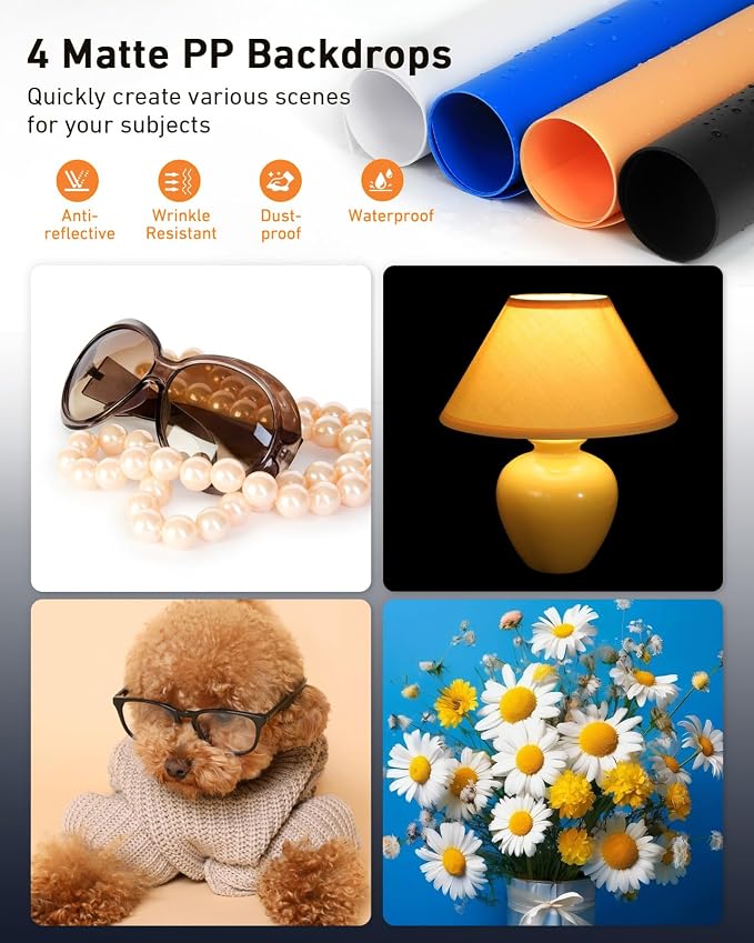 Light Box Photography 39×39 inch, 210 LED Large Photo Light Box with 3 Stepless Dimming Light Panels & 4 Matte PP Backdrops, Professional Photo Background Shooting Tent for Product Photography - Image 6