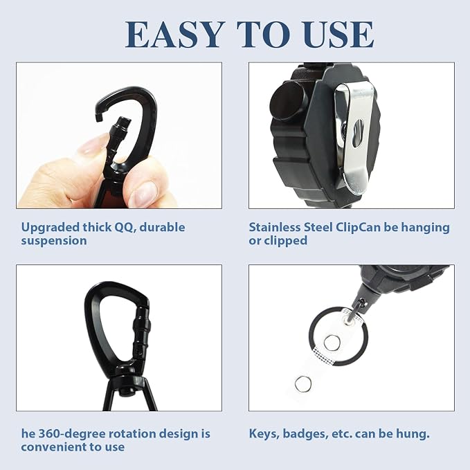 2 Pcs CB Mic Holder Retractable, Heavy Duty Retractable Mic Holder with 32" Stainless Steel Cord, Woven Lanyard and D-Ring Mount - Image 4