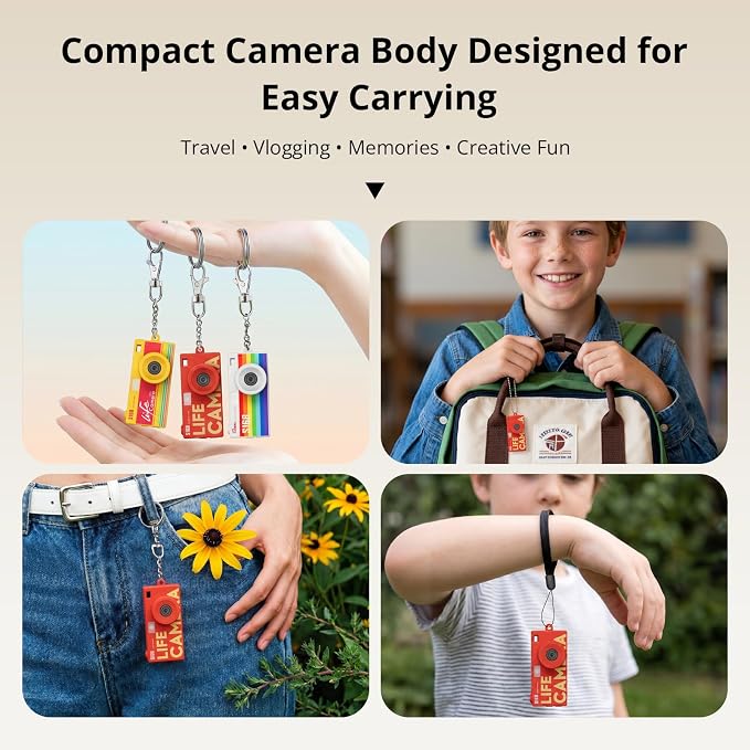 Mini Keychain Digital Camera, Y2K Retro Pocket Camera with 1.47 Inch Screen, 1440P Video, 2MP Photos, 16GB Card, Flash, Type C, Tiny Vintage Camcorder for Kids Teens Travel Vlog (Red) - Image 6