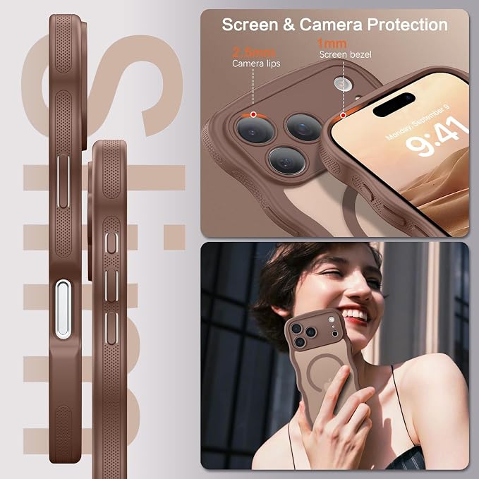 BENTOBEN Magnetic for iPhone 17 Pro Max Case, Cute Wavy [Full Camera Protection][Compatible with MagSafe] Matte Anti-Slip Bumper Women Girls Boys Protective Cover for 17 ProMax 6.9", Desert Titanium - Image 6
