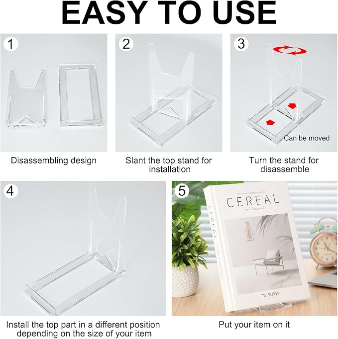 36 Pack Acrylic Book Stand for Display Adjustable, 5.91in H | Clear Display Holder Easel Collector Stand for Home Office, Back to School Comic Album CD Magazine Postcard Artworks - Image 5