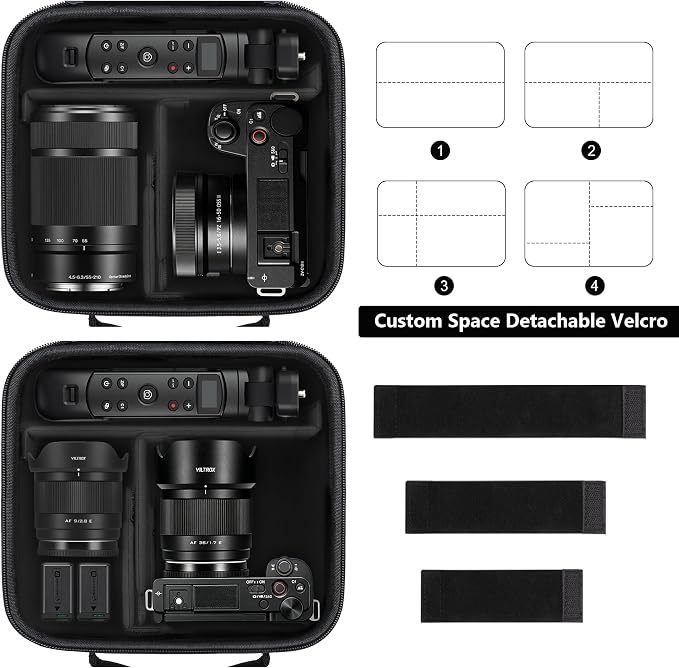 Carrying Case for Sony Alpha ZV-E10/ ZV-E10 II/ZV-E1/ a6400/ a6700/ a6100/ a6000/ a6500/ a6600 Digital Camera, Vlog Camera Kit Storage Holder Fits Tripod, Lens, LED Video Light, Battery, Black - Image 3