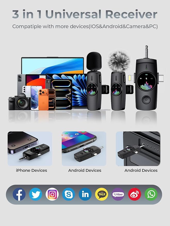 3-in-1 Wireless Microphone:20H Battery, 80ft | Microphone for iPhone & Android - DSP 3-Mode Noise Cancelling for Vloggers & Creators, No Dead Battery - Image 6