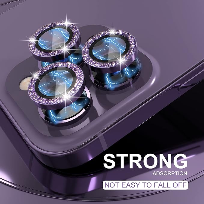 Choiche for iPhone 14 Pro/iPhone 14 Pro Max Camera Lens Protector | Ultra HD, Bling 9H Tempered Glass Camera Cover Screen Protector Metal Ring Decoration Accessories (Glitter-Purple) - Image 6