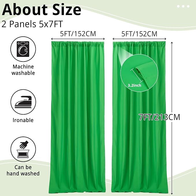 10x7FT Green Backdrop Curtains for Parties, 5x7FT 2 Panels | Wrinkle Resistant Fabric Drapes for Photography Birthday Wedding Background Decorations Easy Hang Multipurpose Use - Image 3
