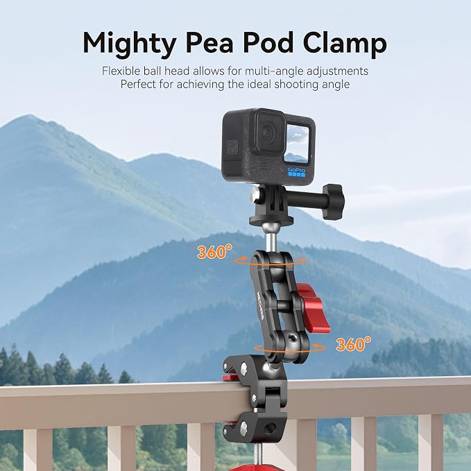 Camera Clamp Mount & 360°Ball Head Magic Arm with Adapter for Go pro, Aluminum Double Ball Head Adapters, Heavy Duty Super Clamp with 1/4"-20 & 3/8"-16 Thread -SJ008 - Image 6