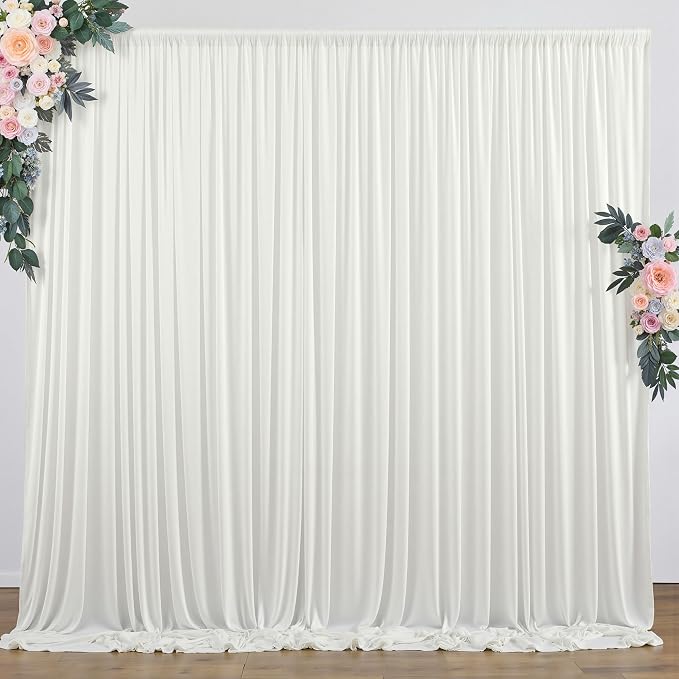 10 ft x 8 ft Wrinkle Free Ivory Backdrop Curtain for Wedding Parties, Polyester Ivory Photo Backdrop Drapes 2 Panels 5x8ft for Baby Shower Photoshoot Engagement Birthday Party Photography Background by Outpain