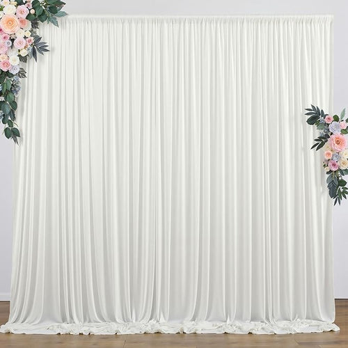 10 ft x 10 ft Wrinkle Free Ivory Backdrop Curtain for Wedding Parties, Polyester Ivory Photo Backdrop Drapes 2 Panels 5x10ft for Baby Shower Photoshoot Engagement Birthday Party Photography Background by Outpain