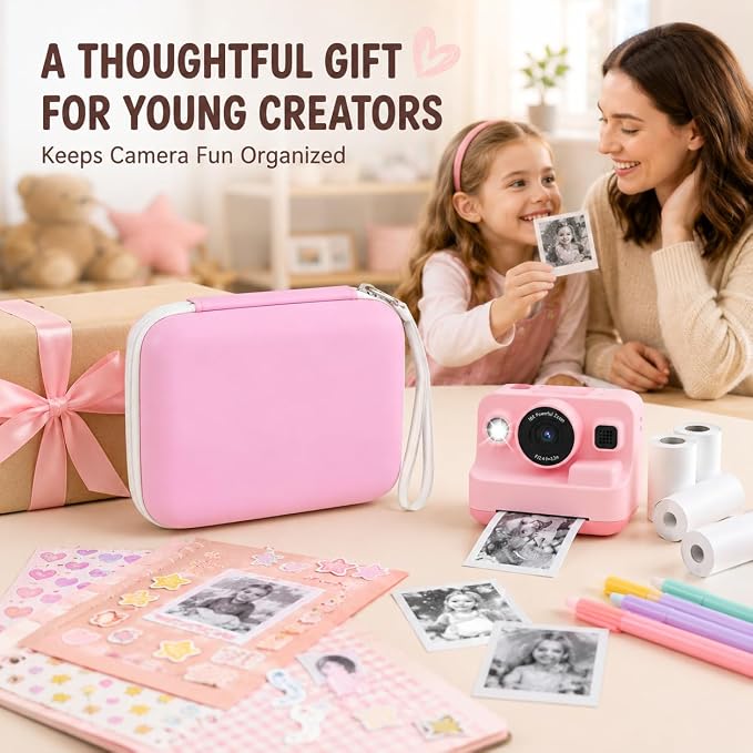 Kids Instant Print Camera Case for DYLANTO for ESOXOFFORE Cameras | Portable Digital Camera Case Organizer for ETIKEZ for YTETCN for DUDUDRAGON with Pocket for Accessories (Box Only)-Pink - Image 7