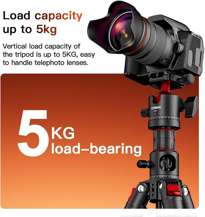 72" Overhead Tripod, Camera Tripod with Center Column and 360 Degree Ball Head, Detachable Monopod with Arca QR Plate, Horizontal Tripod for Camera, DSLR, Max Load 11 lbs - Image 8