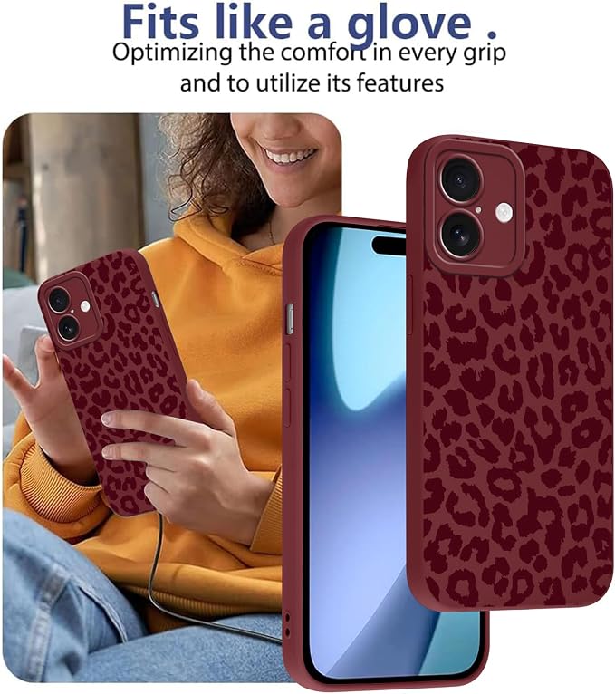 Cute Burgundy Cheetah Print Phone Case for iPhone 17 6.3" | Aesthetic Leopard Pattern Design Cover Full Camera Lens Protective Shockproof Soft Slim TPU Funda for Women Girls - Image 7