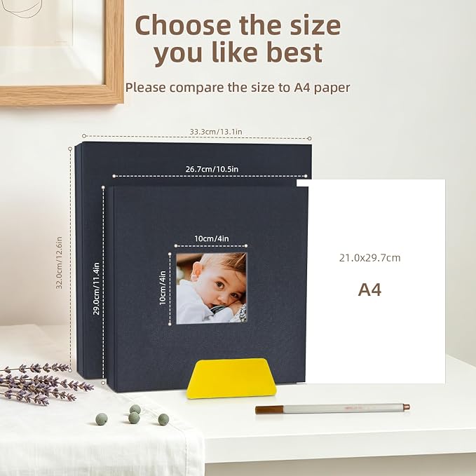 Popotop Photo Album Self Adhesive with Picture Display Window,40 Pages DIY Scrapbooking Supplies Kit for 4x6 10x12 Picture,Linen Cover Memory Book for Baby Wedding, with Scraper and Metallic Pen - Image 6