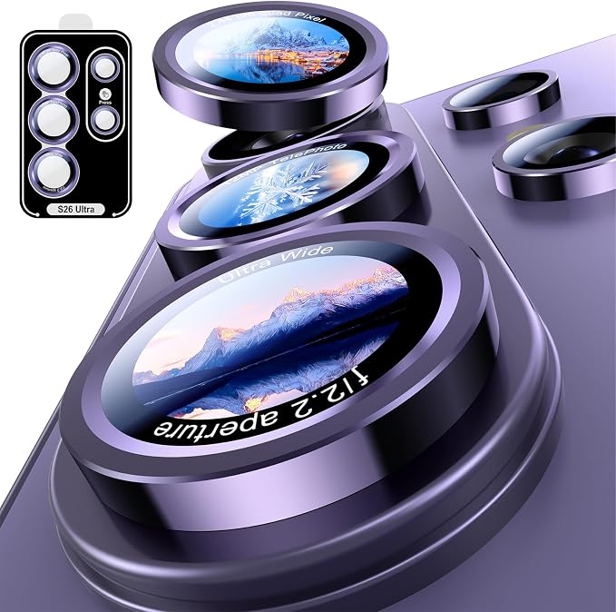 Uyiton for Samsung Galaxy S26 Ultra Camera Lens Protector, Unique Design | Case Friendly, Top 9H+ Shatterproof Sapphire Glass, Easy Install, Ultra HD, Military-Grade, Metal Camera Cover, Violet by Uyiton