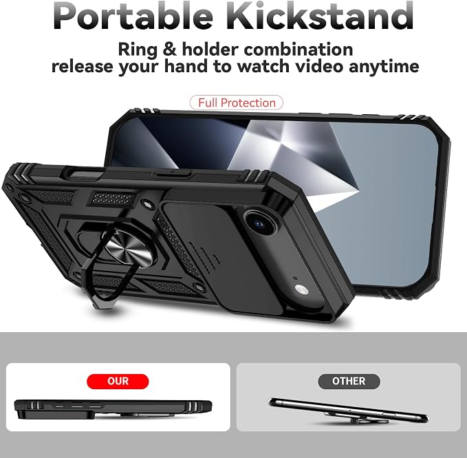 SunStory Phone Case for iPhone Air Case with HD Screen Protector & Slide Camera Cover & Rotated Ring Kickstand, [Military-Grade] Phone Case for iPhone 17 Air, Black - Image 2