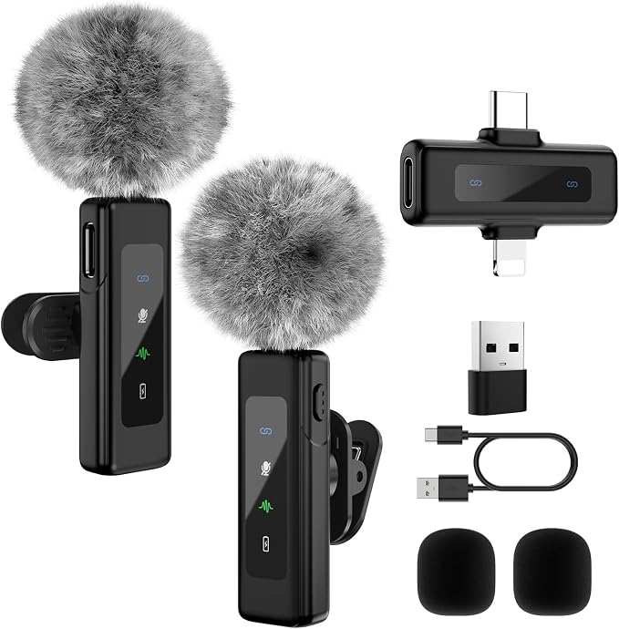 Wireless Mini Microphone for iPhone Android - 2 Pack Lavalier Mic | for Video Recording, Clip-on Lapel Mics Noise Reduction, Plug & Play Content Creator Mics for YouTube TikTok Podcast Vlogging by Unknown