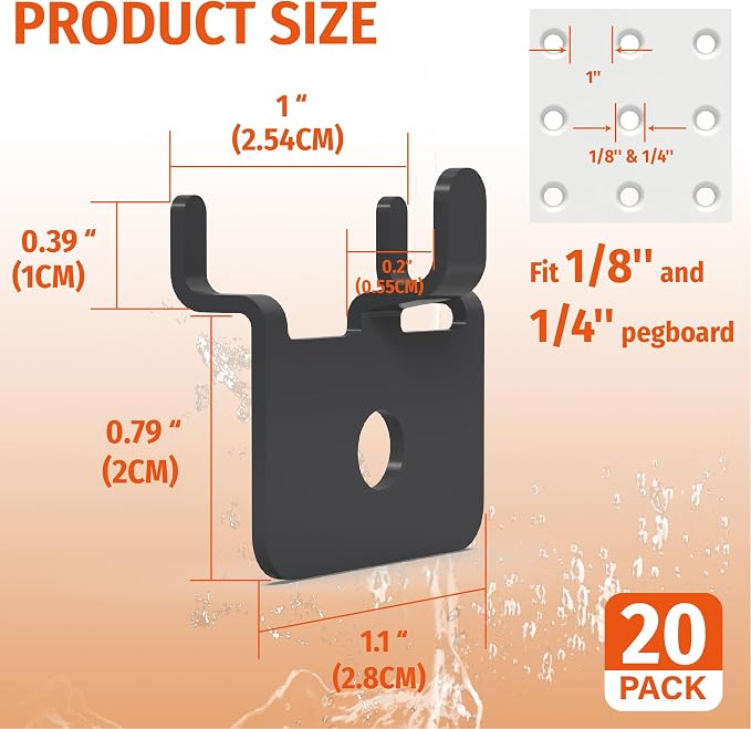 HUHOLE 20PC Black Pegboard Picture Hangers for 1/8 & 1/4 Inch Boards | U Shape Display Hooks with 10 lb Capacity for Pictures, Jewelry, Keys, Lanyards, Arts, Crafts and Retail - Image 2