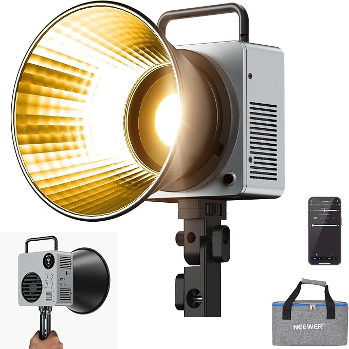 NEEWER 80W LED Video Light with 72Wh Battery & 100W PD Adapter APP/2.4G Control Portable Bi Color Mini COB Studio Continuous Output Lighting 25500lx/1m 2700-6500K 0-100% Dimming CRI95+ 13 Scene, HB80B by Neewer