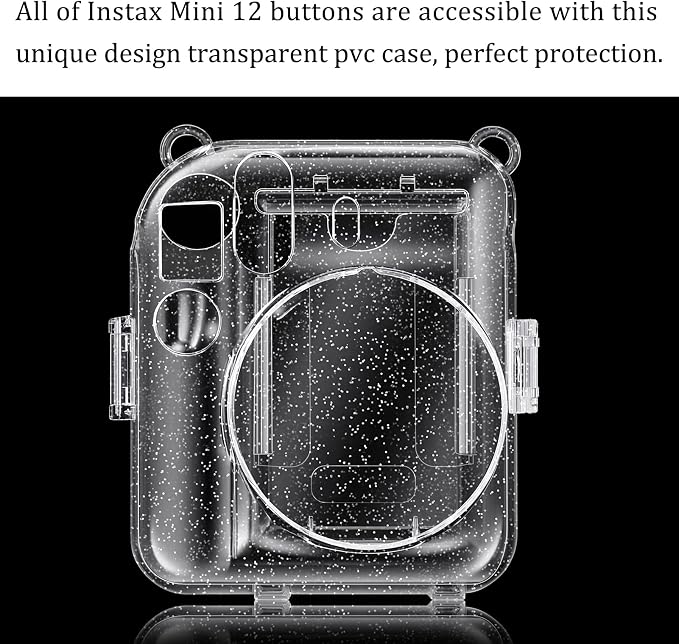 Fintie Protective Case for Fujifilm Instax Mini 12 Instant Camera - Crystal Hard Shell Cover with Upgraded Film Pocket for Storing Photos & Removable Shoulder Strap | Crystal Hard Shell Cover, Back Films Pocket, Adjustable Shoulder Strap, Scratch Pesis... - Image 3