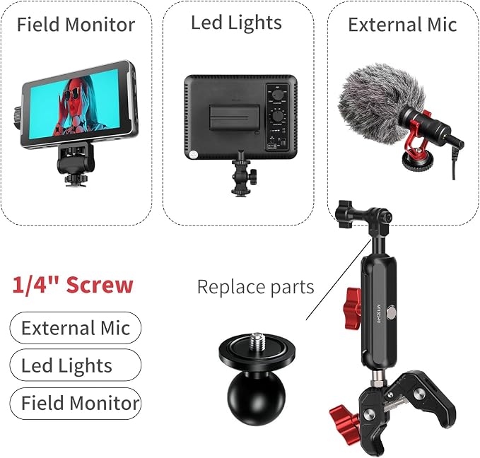 Camera Magic Clamp Mount with 1/4"-20 Screw | Versatile clamp mounts action cameras and lights on desks, bikes, umbrellas and studio stands. - Image 2