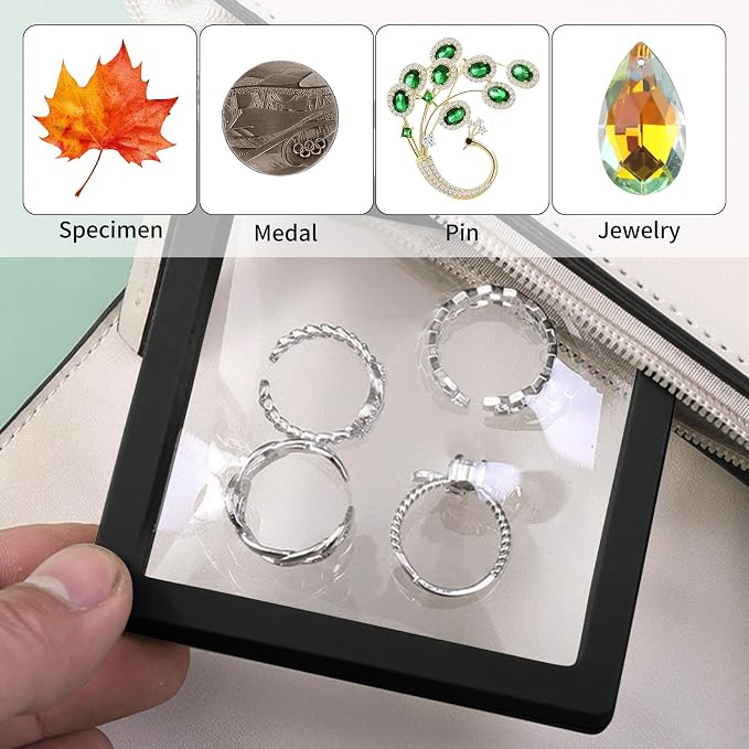20 Pcs Black Floating Frame Case with Stands, 3.5X 3.5 x 0.8 inch, Challenge Coin Display,Transparent PE Jewelry Storage Box, Floating Display Holder Stands for Antique Challenge Coins, Medallion - Image 6
