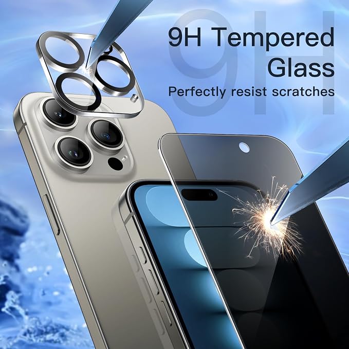 JETech Privacy Screen Protector for iPhone 15 Pro Max, 2+2 Pack | Anti-Spy Tempered Glass, with Camera Lens Protector, Easy Installation Tool - Image 6