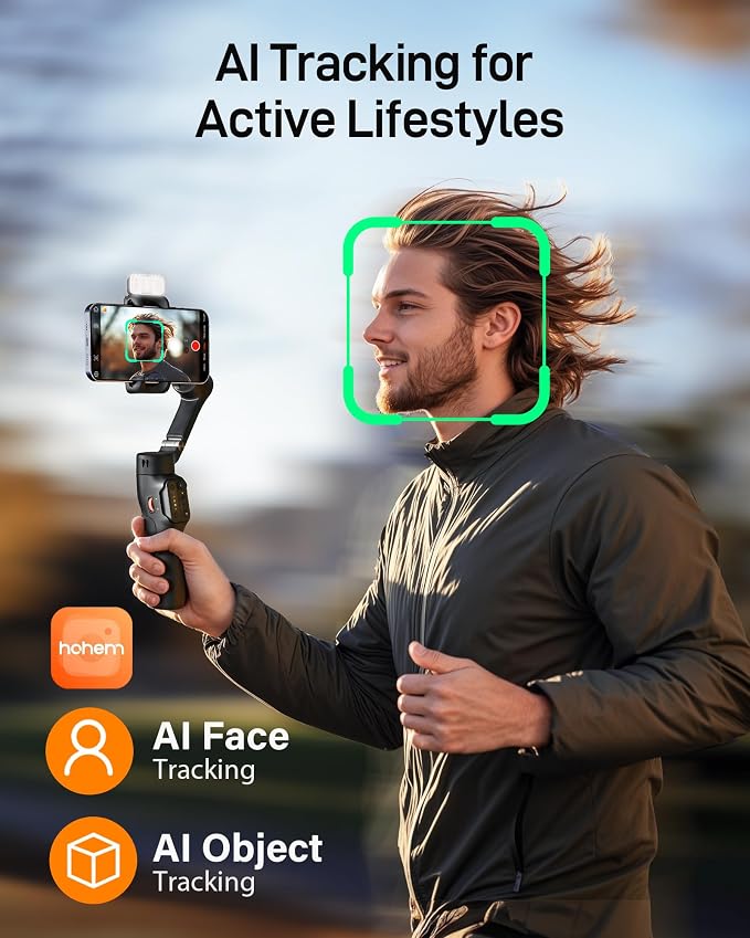 hohem iSteady X3 3-Axis Gimbal Stabilizer for iPhone & Android, Black | Detachable Remote, iSteady 8.0 Anti-Shake, Tripod & Extendable Rod, Magnetic Fill Light, AI Tracking, Foldable 0.93lb Design - Image 3