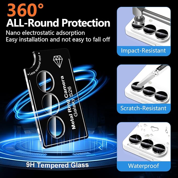 for Samsung Galaxy S26 Camera Lens Protector, Individual Metal Ring Tempered Glass Lens Cover, [Strong Adsorption] Scratch Resistant Ultra-Thin HD Clear Lens Cover, 1 Set-Clear - Image 2