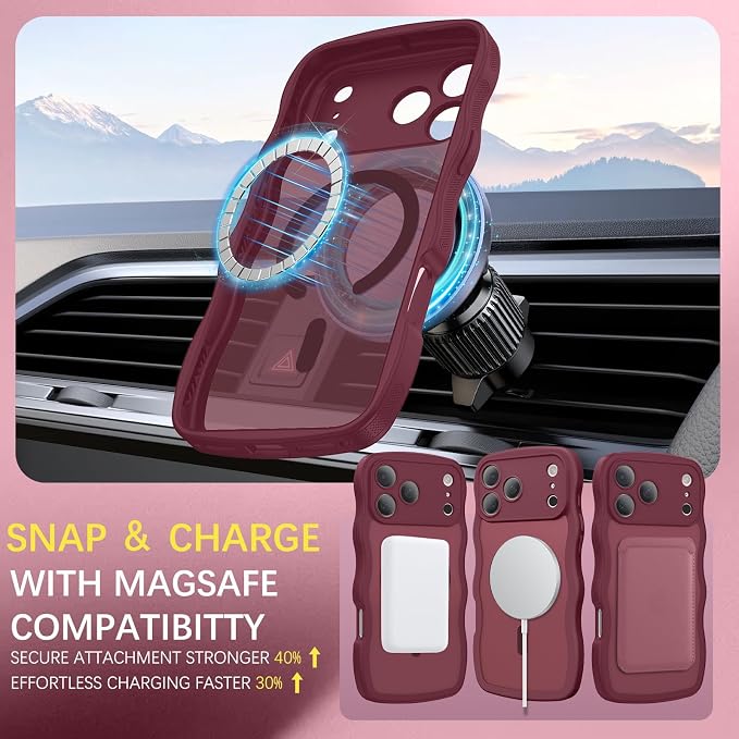 BENTOBEN Magnetic for iPhone 17 Pro Max Case, Cute Wavy [Full Camera Protection][Compatible with MagSafe] Matte Anti-Slip Bumper Women Men Boys Protective Cover for 17 ProMax 6.9",Cherry Red - Image 5
