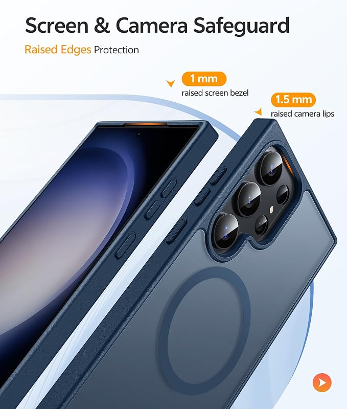 FNTCASE for Samsung Galaxy S23 Ultra Case, Compatible with Magsafe, Blue | Translucent Matte Magnetic Back, 14FT Military Grade Drop Protection, Shockproof Protective Phone Cover - Image 4