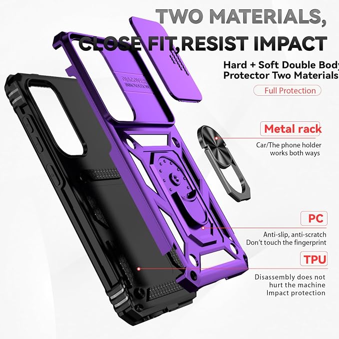 for Samsung Galaxy S24 Plus Case with Camera Lens Cover HD Screen Protector, Military-Grade Drop Tested Magnetic Ring Holder Kickstand Protective Phone Case for Samsung Galaxy S24 Plus (Purple) - Image 8