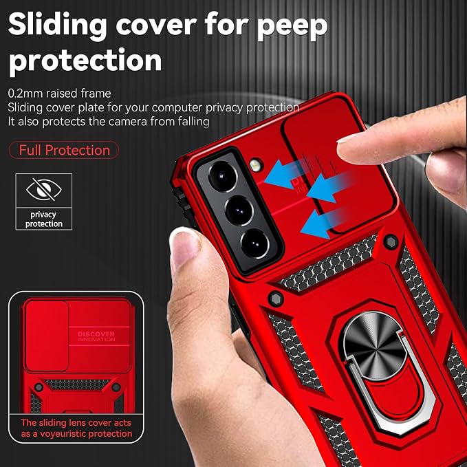 HNHYGETE for Galaxy S21 Case with Screen Protector: [Military Grade 20ft. Drop Tested] Ring Shockproof Protective Phone Case for - Samsung Galaxy S21 (Red) - Image 4