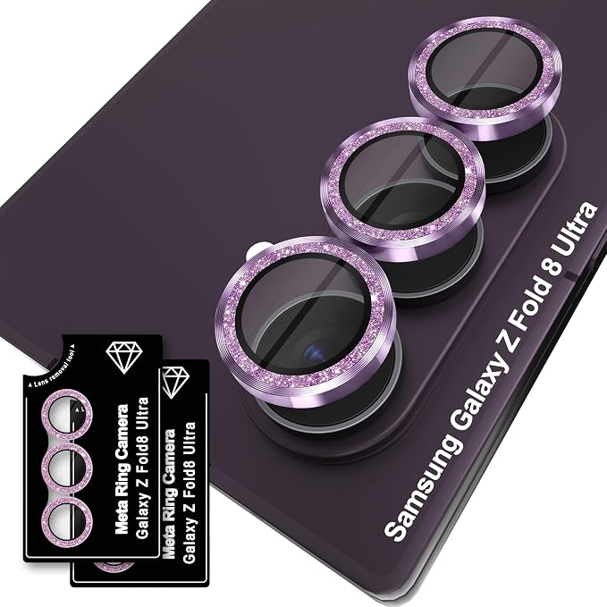 Orzero (2 Sets) Camera Lens Protector for Samsung Galaxy Z Fold 8 Ultra, [EZ Install] [Case-Friendly] 9H Tempered Glass Bling Lens Cover Accessories, Military-Grade Shockproof, HD Clarity Anti-Glare - Glitter Purple by JumpIntoOrzeroLet%E2%80%99sExploreLikeNeverBefore