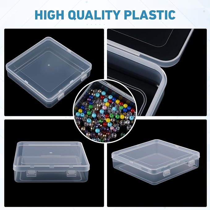 SATINIOR 12 Pack Clear Plastic Beads Storage Containers Box with Hinged Lid for Beads and More (Square,5.91 x 5.91 x 1.5 Inch) - Image 3