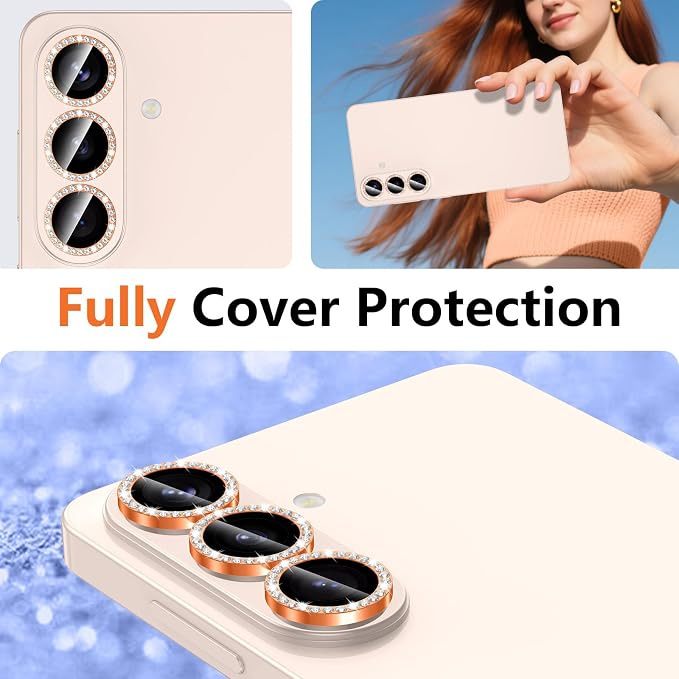 for Samsung Galaxy S26 Camera Lens Protector, Individual Metal Ring Tempered Glass Lens Cover, [Strong Adsorption] Scratch Resistant Ultra-Thin HD Clear Lens Cover, 1 Set-Orange Diamond - Image 8