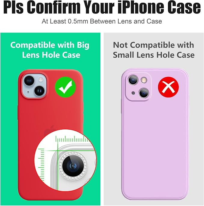 AGVEE 3+3 6 Pack for iPhone 14/14 Plus Camera Lens Protector Cover | Individual Bling Diamond & Bling Glitter Sparkle Cute Gem Metal Ring, 9H Tempered HD Glass - Image 3
