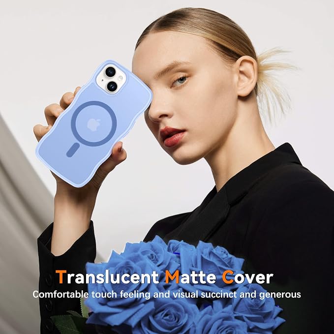 BENTOBEN Magnetic for iPhone 13 Case iPhone 14 Case, Cute Wavy [Full Camera Protection][Compatible with MagSafe] Matte Anti-Slip Bumper Women Girls Boys Protective Cover for 13/14 6.1" Mist Blue - Image 4