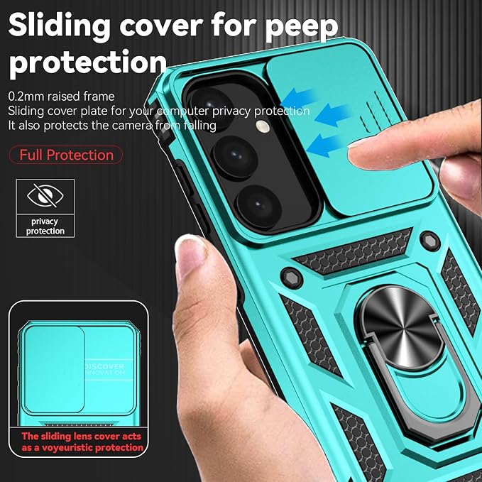 for Samsung Galaxy S24 Plus Case with Camera Lens Cover HD Screen Protector, Military-Grade Drop Tested Magnetic Ring Holder Kickstand Protective Phone Case for Samsung Galaxy S24 Plus (Mint) - Image 4